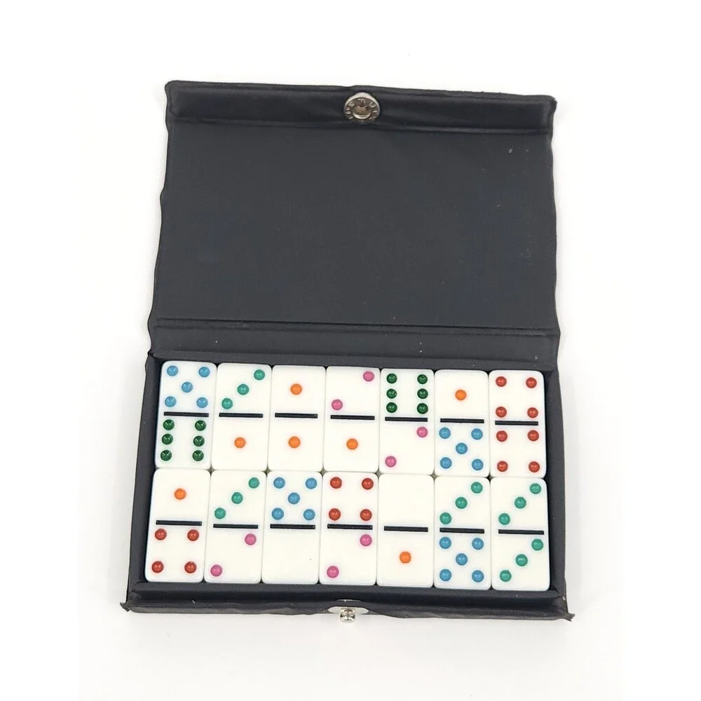 Vintage Double Nine Travel Mini Dominoes 55 Color Dot Tile Set Case